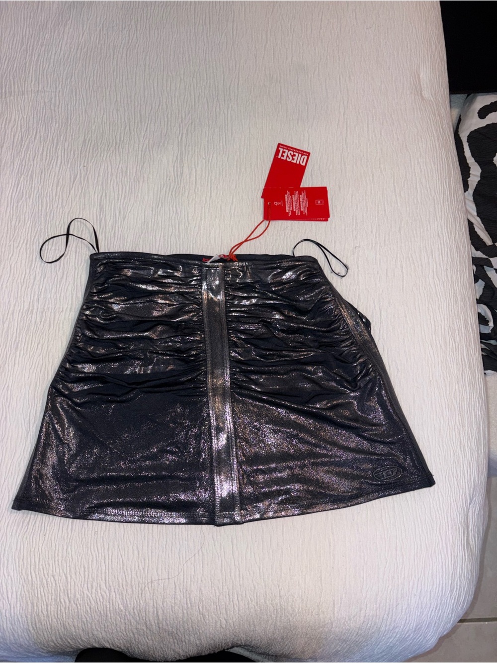 Diesel Metallic Charcoal Ruched Mini Skirt